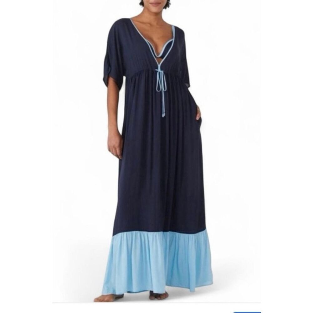 Kate Spade Colorblock Maxi Cover Up Dress Size M Blue/Blue